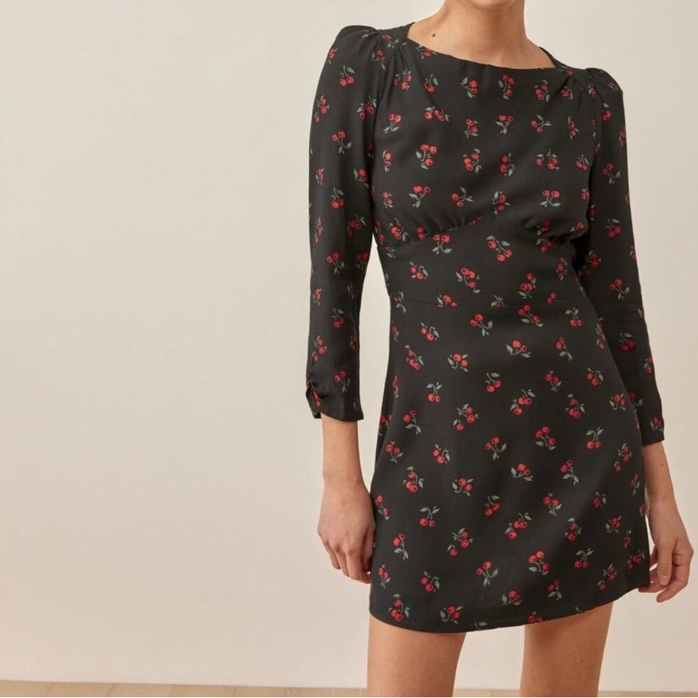 Reformation Black Puff Sleeve Sheath Dress